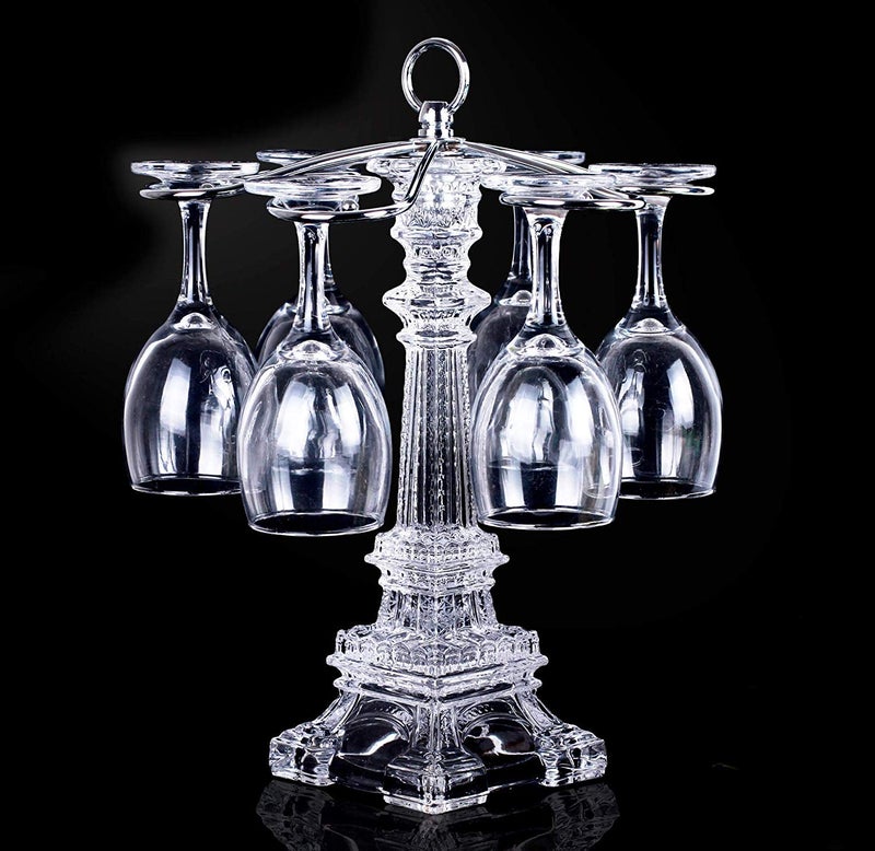 SHTWX 6 Hook Tabletop Glass Eiffel Tower Design Stemware Rack/Rotate 6 Wine Glass Storage Holder Stand Air Drying Rack - Image 1